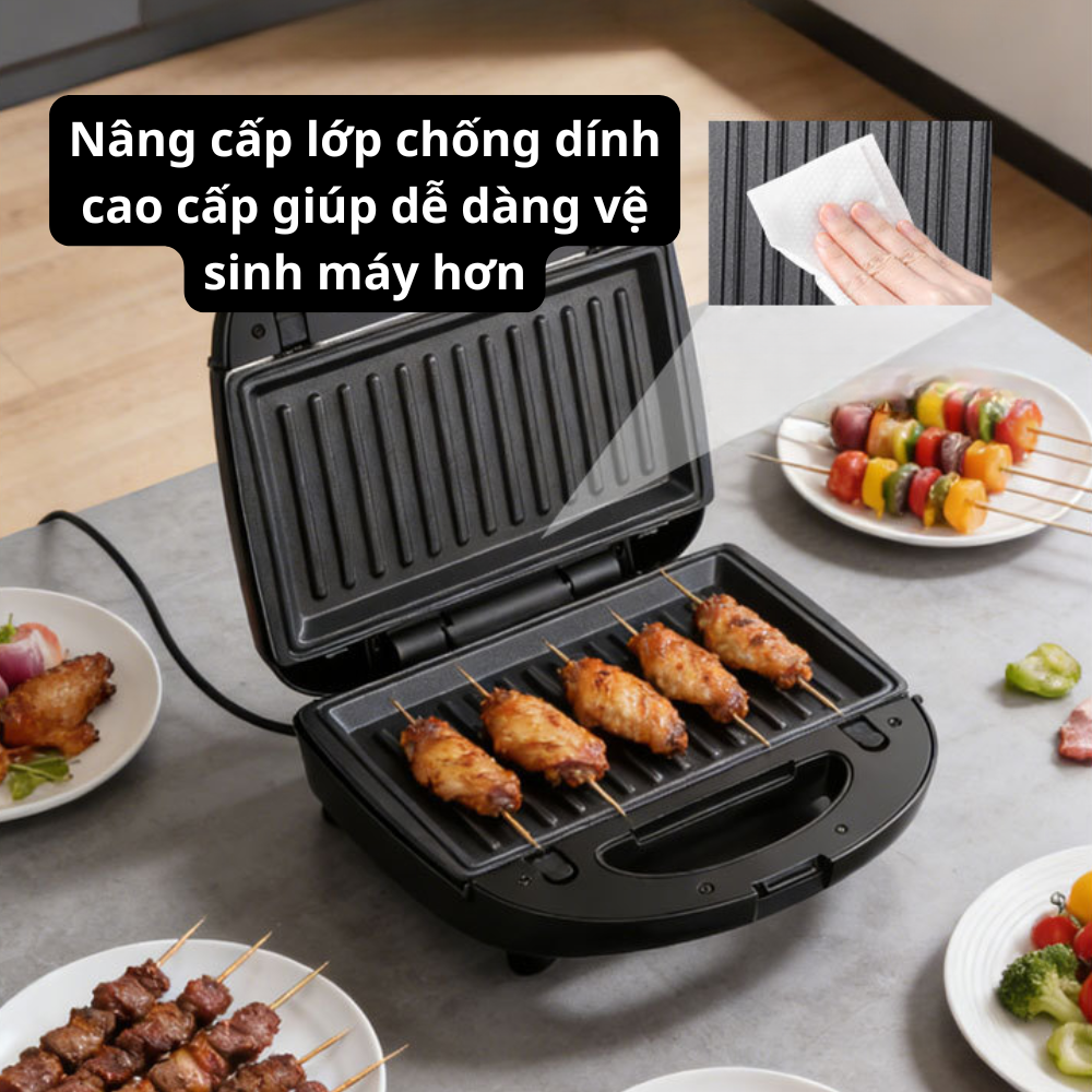 Máy kẹp nướng bánh mì 3IN1 Lumabella LB-58061 đa năng, công suất cao 750W, khay nướng chống dính cao cấp, dễ dàng tháo lắp khay, dễ dùng - DELIYA - HÀNG CHÍNH HÃNG