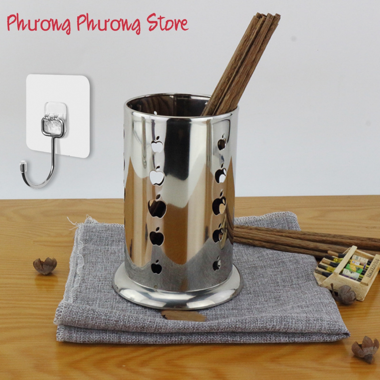 Ống đựng muỗng đũa inox hoa quả táo