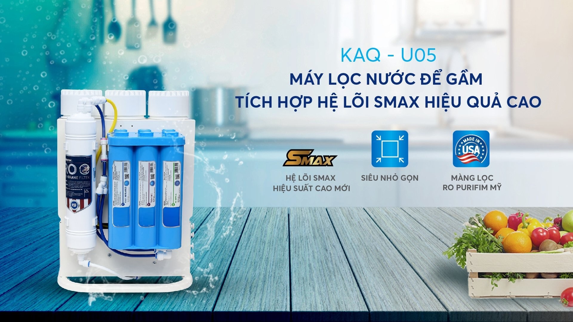 Máy Lọc Nước Để Gầm Không Tủ KAQ-U05 (10 lõi lọc Smax Hydrogen hiệu suất cao) - Hàng Chính Hãng