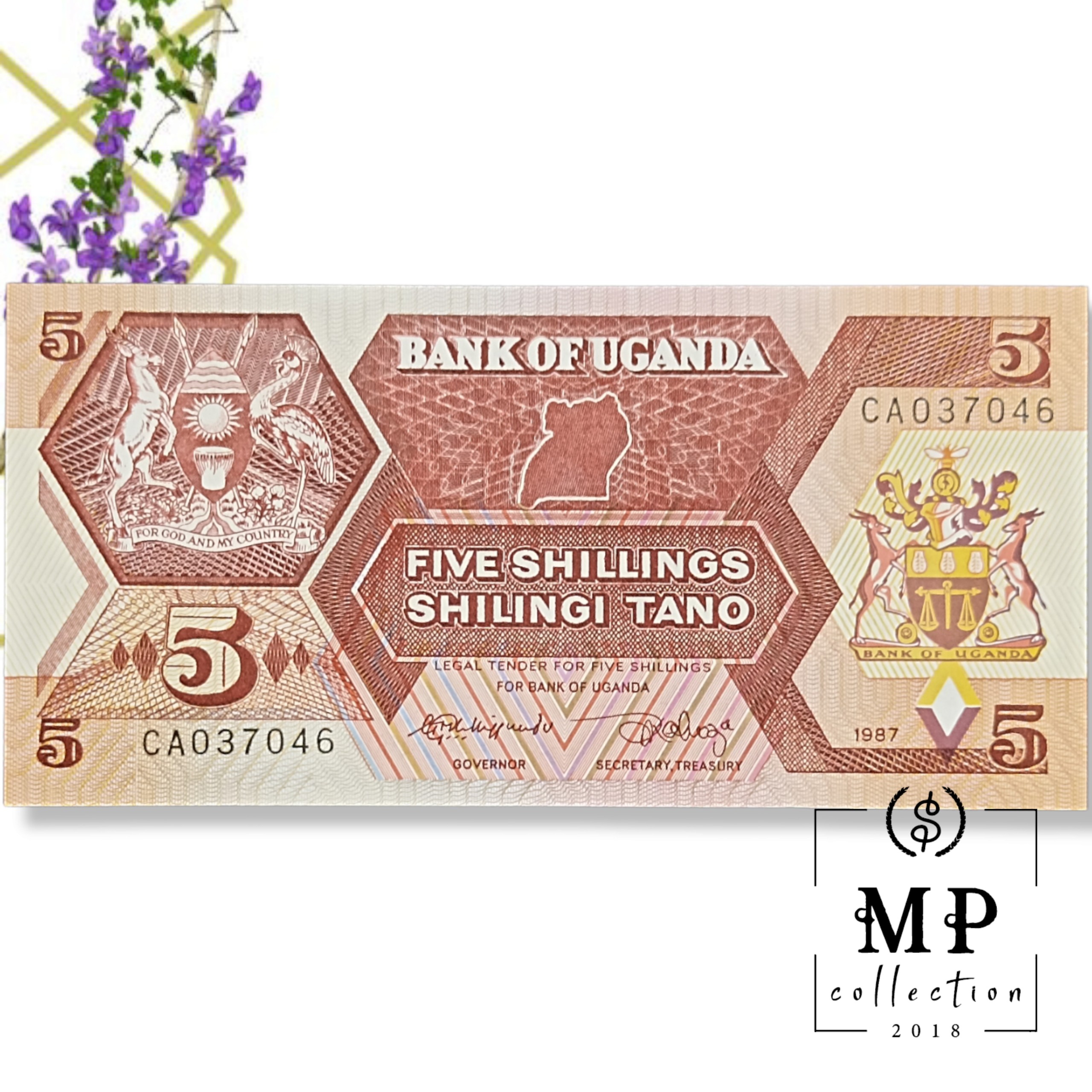 Tiền Uganda 5 shilling 1987 sưu tầm với hình ảnh các loài thú