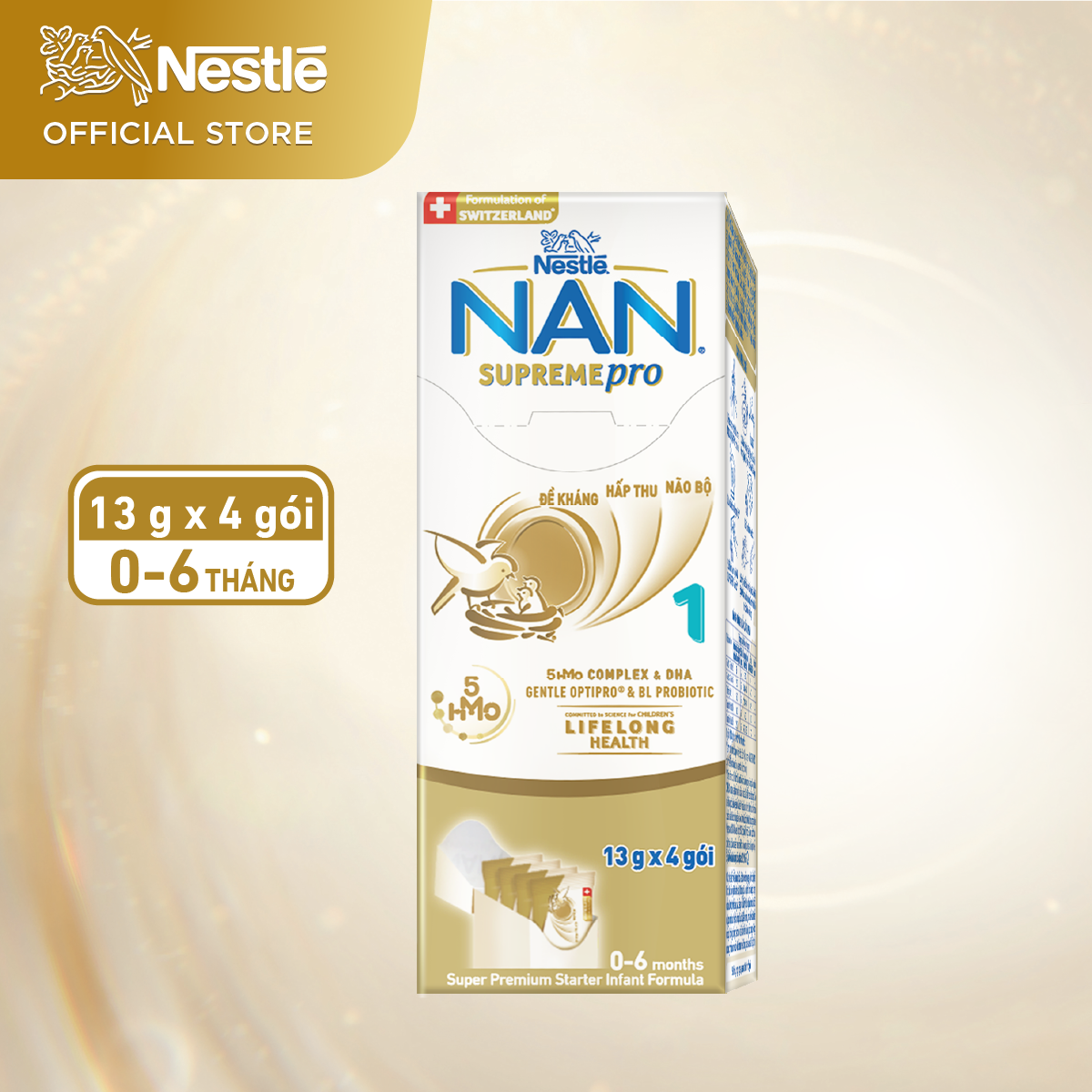 Sữa bột Nestlé NAN SupremePro 1 Hộp 4x13g với 5HMO &amp; đạm Gentle Optipro nhập khẩu từ Đức