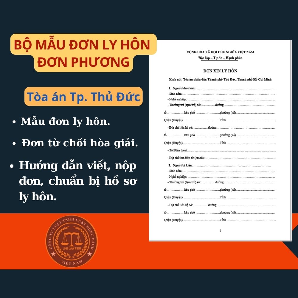 Mẫu đơn ly hôn đơn phương Tòa án thành phố Thủ Đức + tài liệu hướng dẫn chi tiết