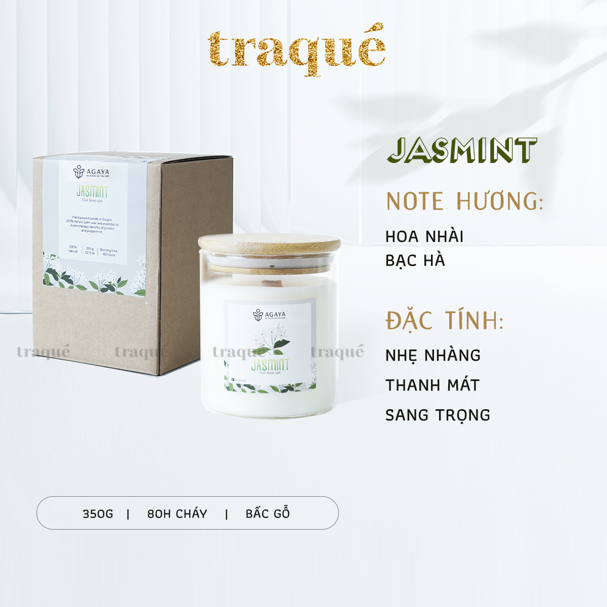 Nến thơm tinh dầu cao cấp không khói an toàn Candle Cup - JASMINT/HOA NHÀI - L - 350G (CÓ NẮP)