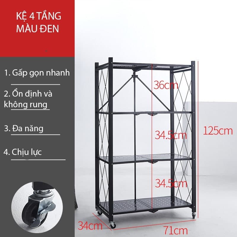 Kệ để đồ gấp gọn không cần lắp đặt, Kệ để đồ đa năng có bánh xe, Kệ để đồ đa năng gấp gọn kệ bếp không gỉ sơn tĩnh điện có bánh xe tiện lợi