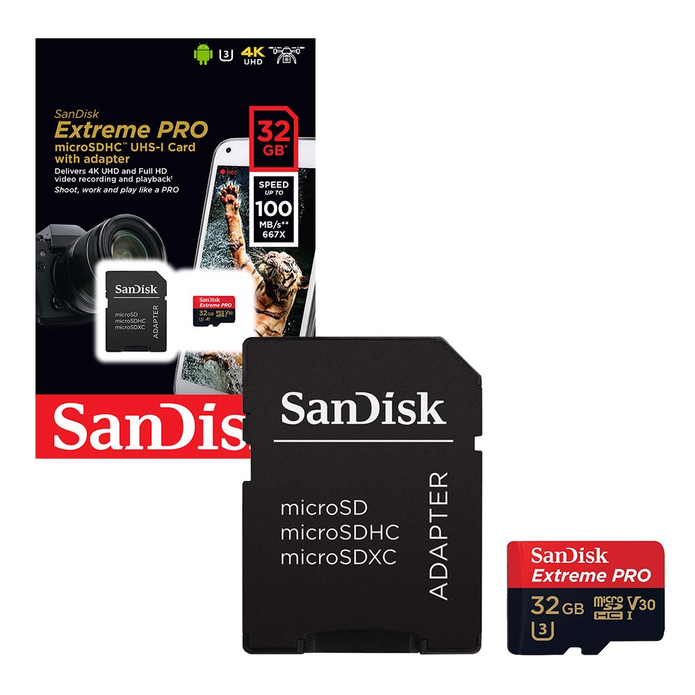 Thẻ nhớ microSDHC Sandisk Extreme Pro A1 32GB 667X V30 UHS-I U3 100MB/s (Đen) Hàng Chính Hãng