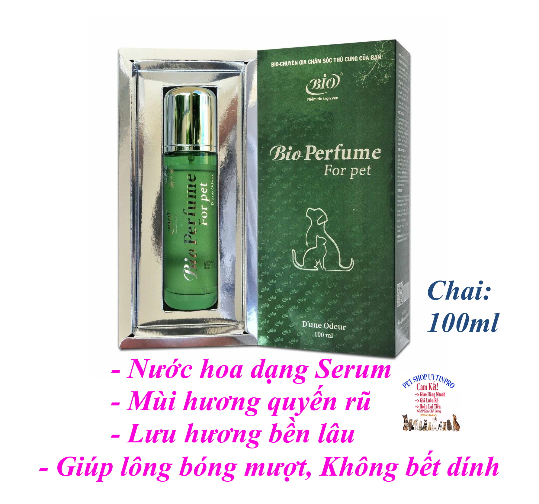 Nước hoa dành cho thú cưng Bio Perfume Chai 100ml Dạng serum Hương thơm nhẹ nhàng, lưu giữ hương lâu, giảm stress