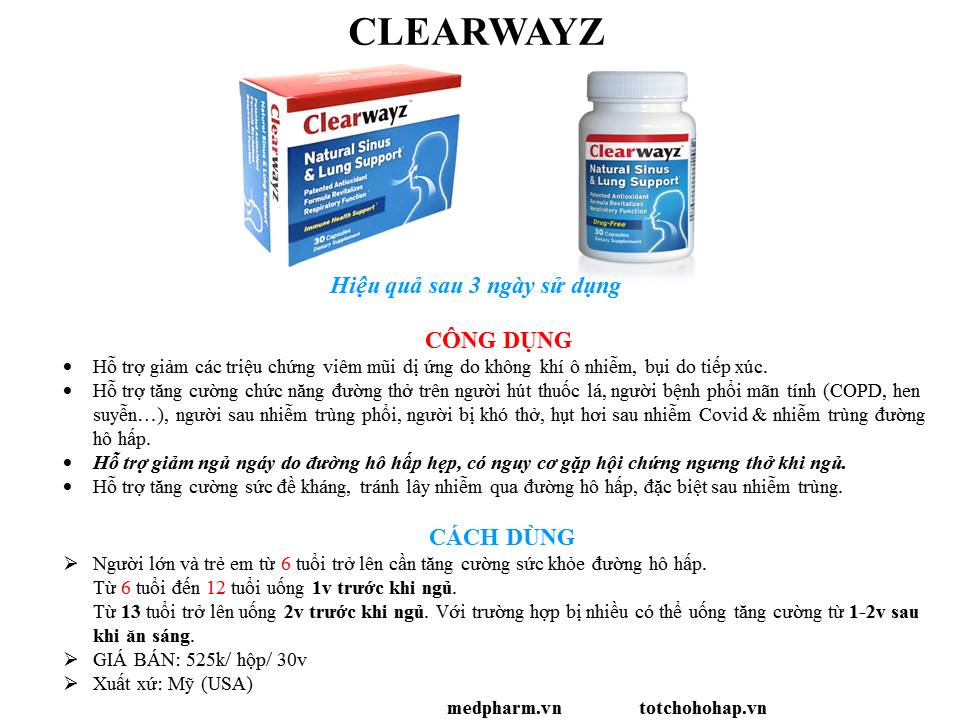 Clearwayz-Thực phẩm bảo vệ sức khỏe: “Trợ thủ đường thở và bệnh hô hấp mãn tính”  - Tăng Đề Kháng - Sức Khoẻ Đường Hô Hấp: Hỗ trợ bệnh hen suyễn, Xoang, phổi, Ngáy ngủ, Sức khỏe mũi, Cải thiện đường thở