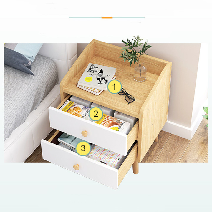 Tủ đầu giường có 2 ngăn kéo, táp đầu giường 2 ngăn kéo PUK001