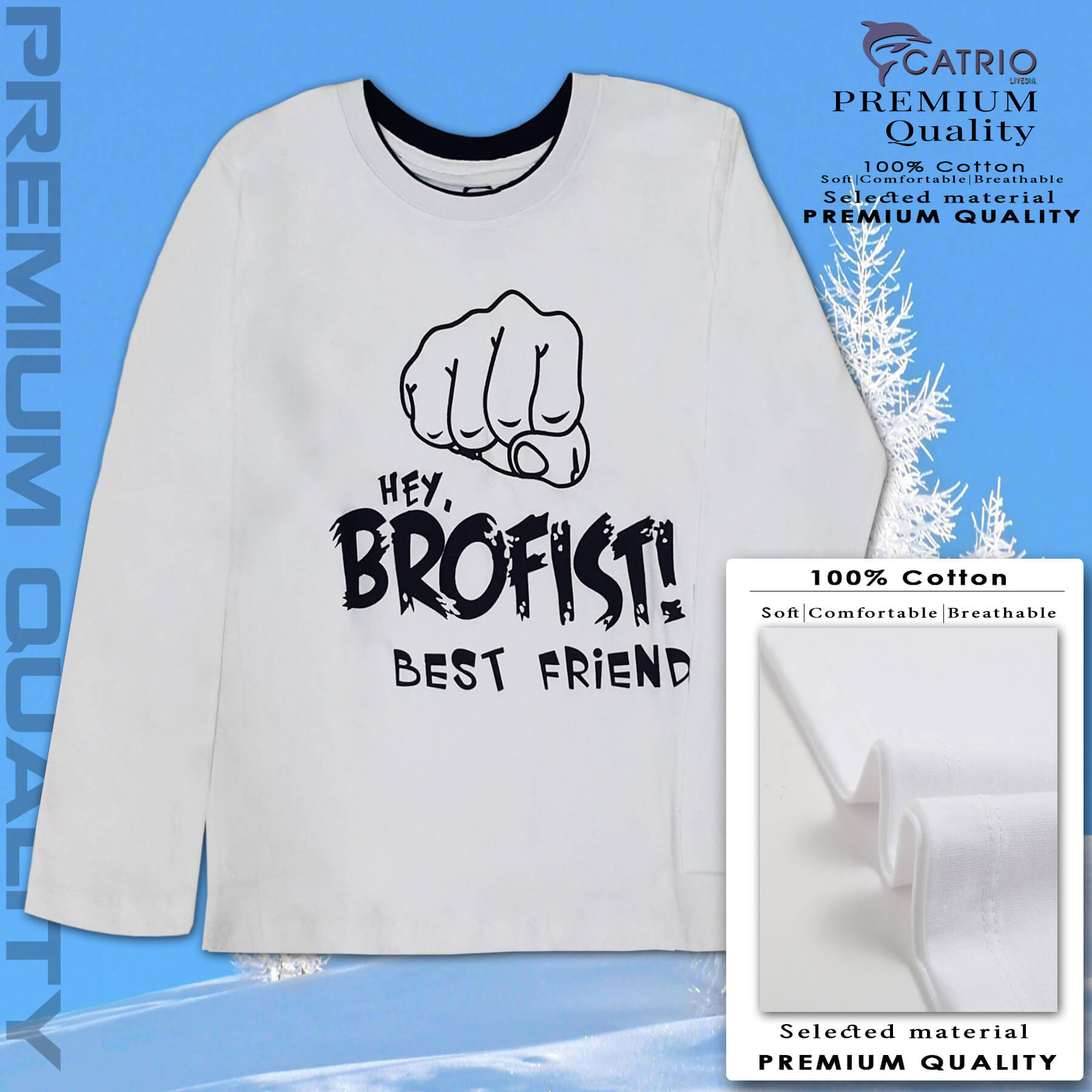 ÁO THUN DÀI TAY BÉ TRAI CATRIO HÌNH BROFIST MÀU TRẮNG là áo phông trẻ em từ 9 tuổi đến 16 tuổi , vải 100% cotton an toàn, thuộc BST quần áo trẻ em mùa thu đông CATRIO 2021