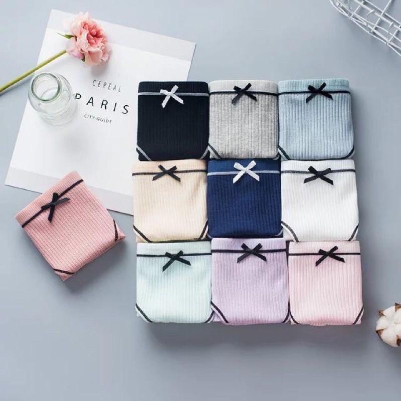 Quần Lót Nữ Cotton Tăm Cạp Nơ Phối Viền Đen khuẩn xuất Nhật