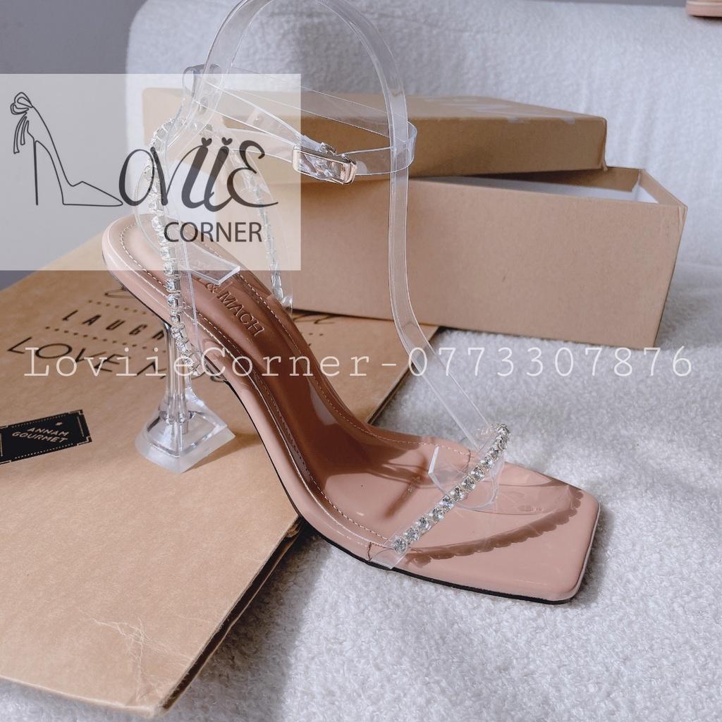 SANDAL CAO GÓT LOVIIECORNER - GIÀY THỜI TRANG MŨI VUÔNG 9 PHÂN - GUỐC NỮ DÂY NGANG MẢNH ĐÁ G220936