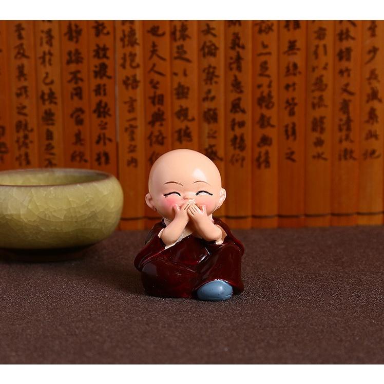 Bộ Tượng Chú Tiểu Hòa Thượng Tứ Không - Phật Phong Thủy Mini 4 Tư Thế, Trang Trí Xe Hơi, Để Bàn Làm Việc
