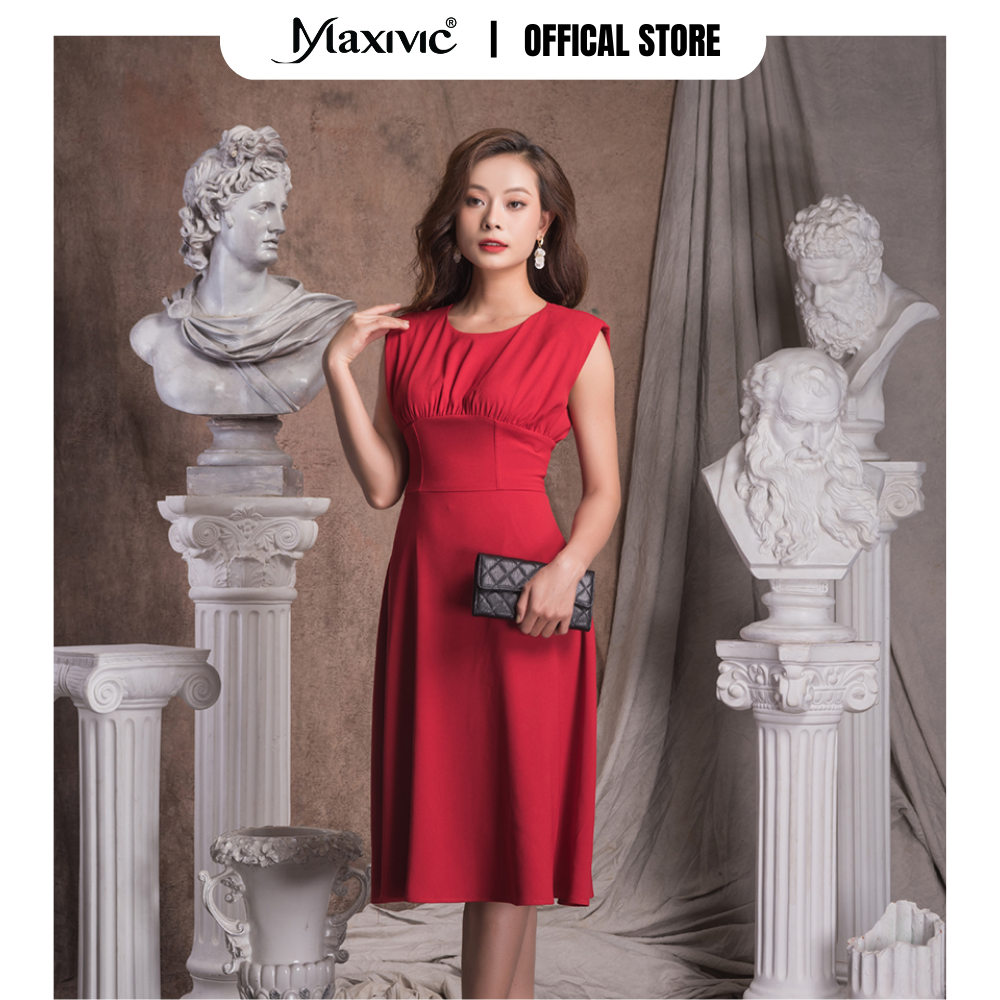 Đầm Sheath Lụa Cổ Nhún Tay Liền Maxivic M012306