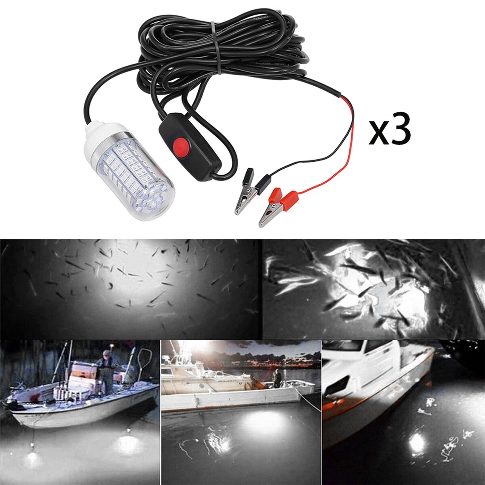 3x 12V 108 LEDs Submersible Fishing Light Underwater Fish Finder Lamp with 5m Cord And Battery Clip Fishing Light Boat Attract Fishes