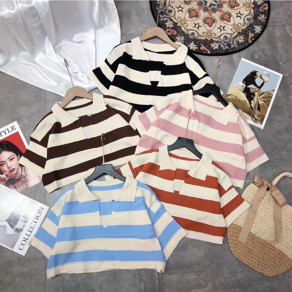 Áo croptop kẻ ngang cổ đức