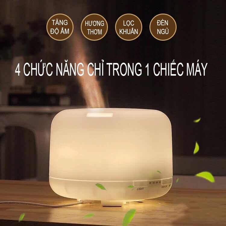 Máy Tạo Độ Ẩm Khuếch Tán Tinh Dầu Có Đèn LED (500ml) Màu Trắng- Tặng chai tinh dầu Essesa