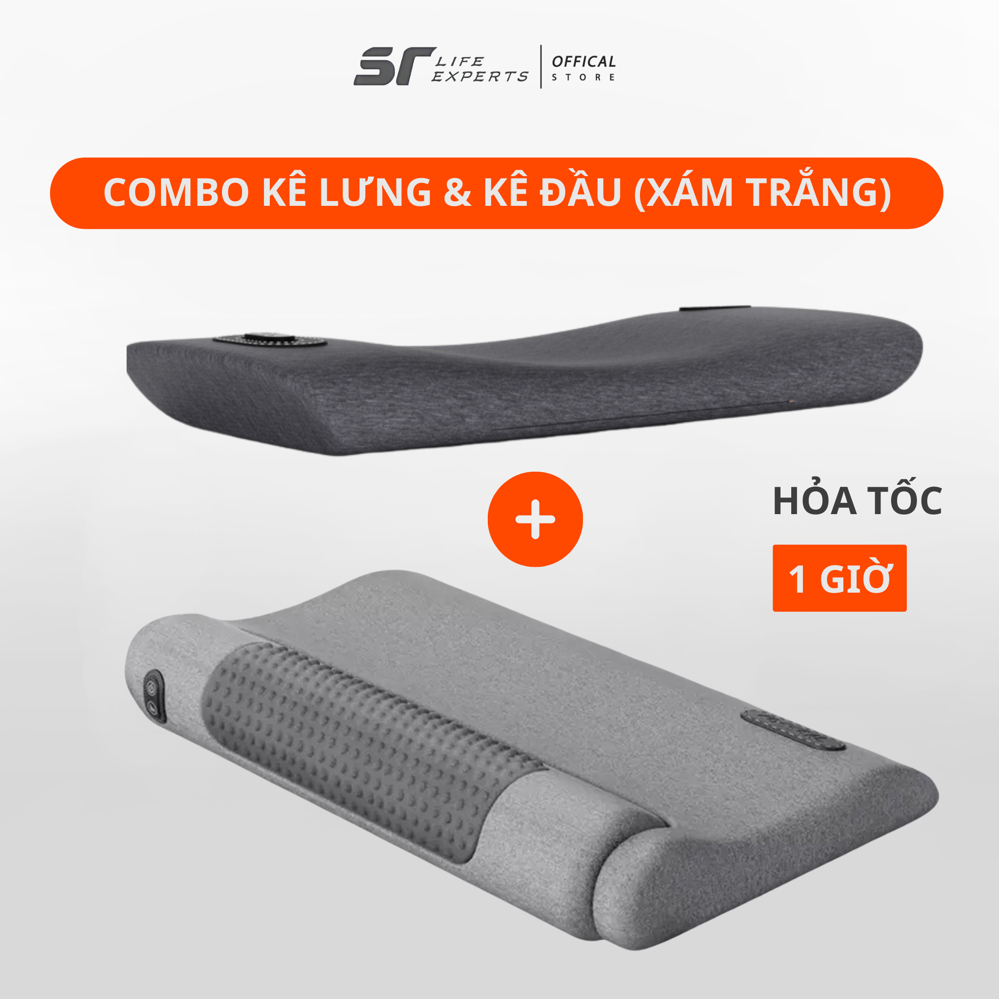 Combo Gối Đầu Và Kê Lưng Tích Hợp Massage Chườm Nóng, Cao Su Non Thư Giãn, Giảm Đau Mõi Cổ Vai Gáy & Thắt Lưng- Sairui