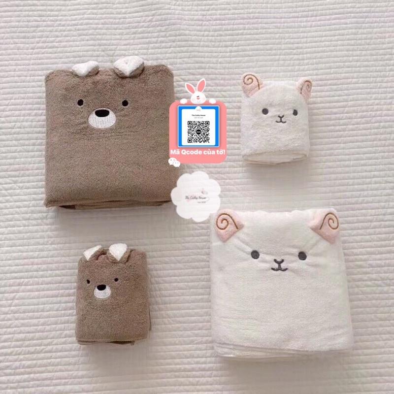 Top khăn mặt khăn tắm nhập khẩu Nhật vải Microfiber siêu thấm hút, siêu nhẹ cho bé hình thỏ gấu  đáng yêu