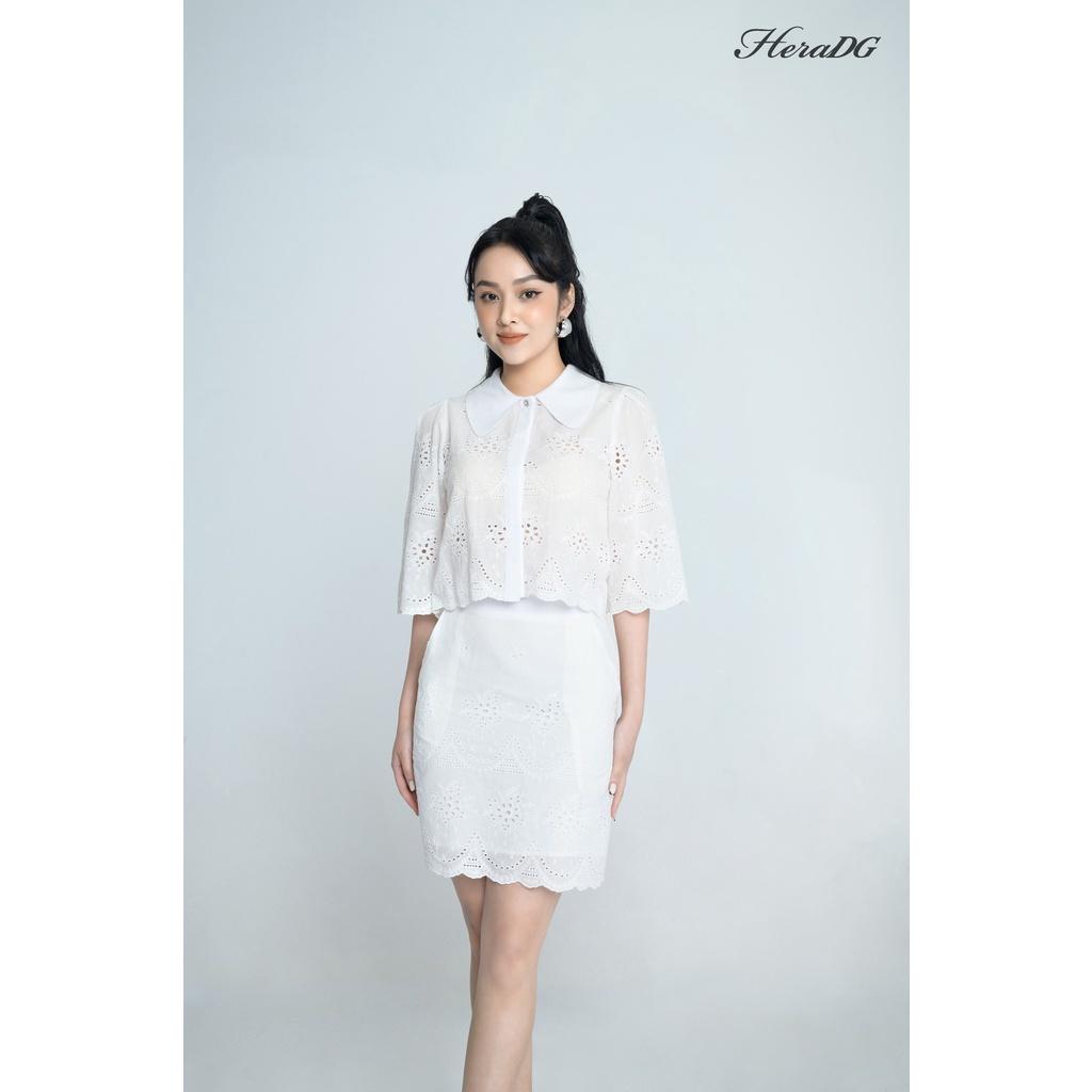 Áo Sơ Mi Công Sở Nữ HeraDG Dáng Croptop Thêu Cổ Cách Điệu, Chất Vải Thô Cao Cấp STBA024A-S