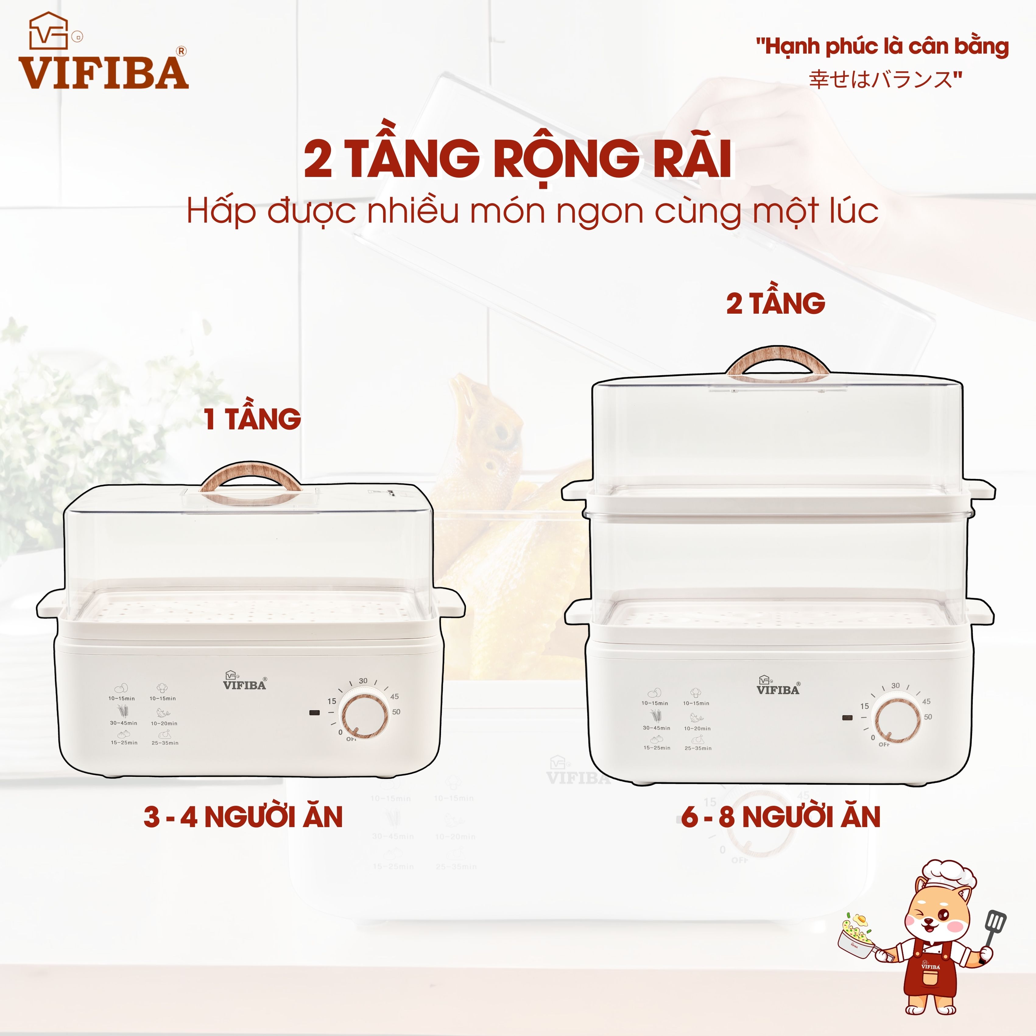 Nồi hấp điện 2 tầng VIFIBA, nồi hấp đa năng, nồi hấp 2 tầng công suất 800W, nồi hấp điện, hấp gà, hấp cá, hấp rau củ,...