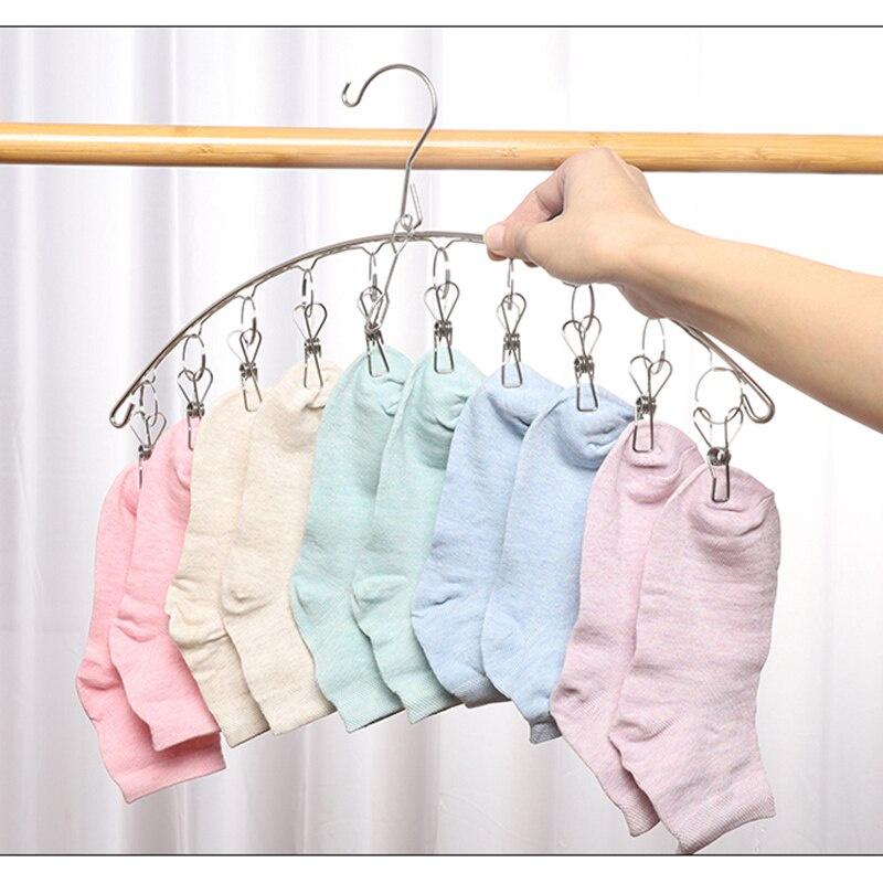 10 Clips Stainless Steel Laundry Rack Foldable Sock Clothes Airer Folding Hanger Drying Hanger Clothes Underwear Socks Holder