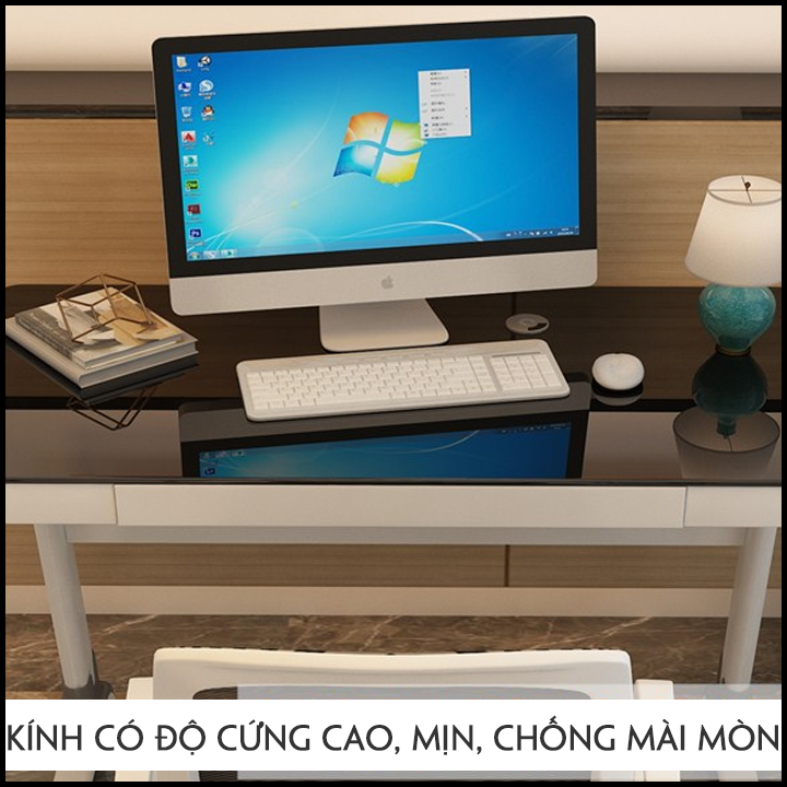 Bàn Làm Việc Mặt Kính Cường Lực Cao Cấp. Khung Thép Cacbon Chịu Lực Sơn Tĩnh Điện. KT 120 x 60 x 88 cm