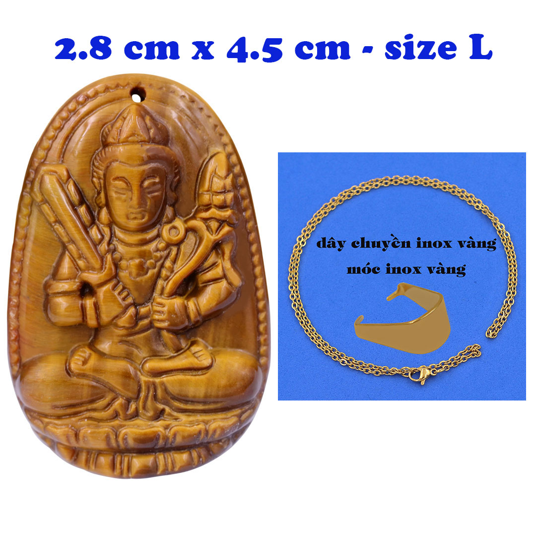 Mặt Phật Hư không tạng đá mắt hổ 4.5 cm kèm dây chuyền inox - mặt dây chuyền size lớn - size L, Mặt Phật bản mệnh