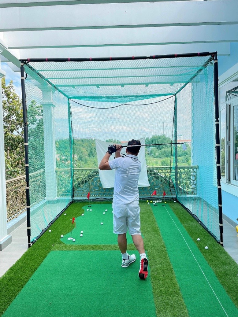 FULL OPTION Bộ tập Golf tại nhà PGM chất lượng cao: Khung lưới + Thảm tập swing &amp; putting cao cấp + Khay bóng