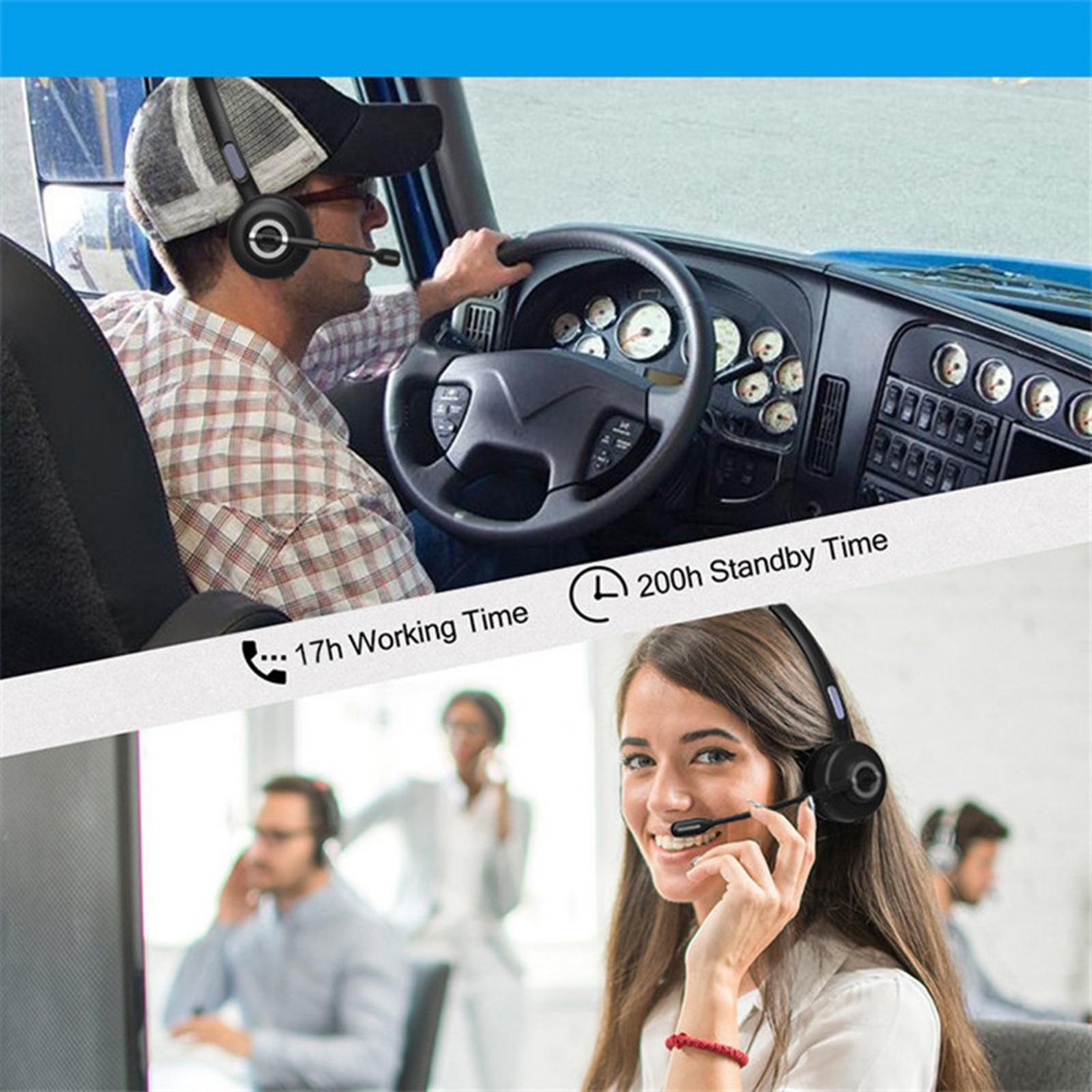 Bluetooth Headset, Wireless Headset with Microphone,Noise Cancelling Hands Free Phone Headset for Truck Driver Call Center Office PC