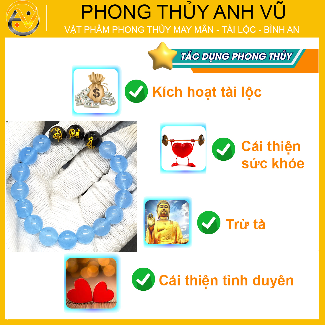 Vòng tay con giáp tam hợp dần ngọ tuất đã khai quang - chất liệu mã não xanh - size 8 10ly - may mắn tài lộc - Vòng Tam Hợp Anh Vũ