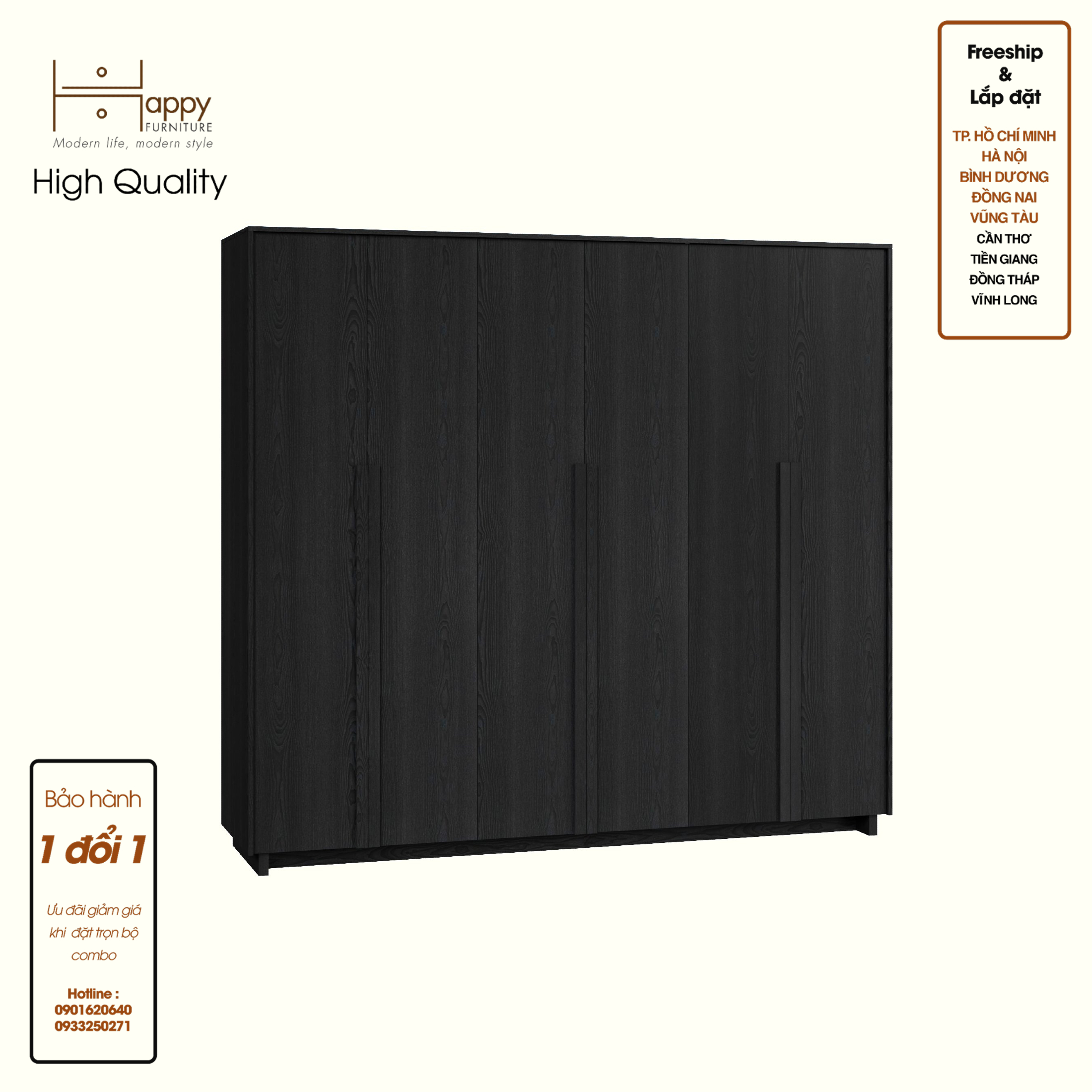 [Happy Home Furniture] MAVIS, Tủ quần áo 6 cánh mở, 240cm x 59cm x 220cm ( DxRxC), TCM_161