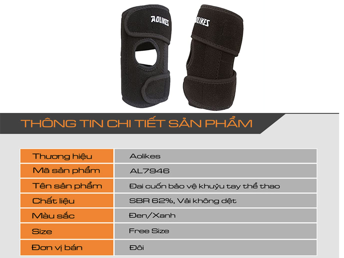 Đai Bảo Vệ Khủy Tay Tập GYM, Chơi Thể Thao Elbow Support Có Lò  Xo Chịu Lực Aolikes 7946 (1 Chiếc)