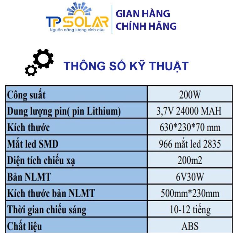 Đèn Đường Liền Thể Năng Lượng Mặt Trời TP Solar TP-D200 Công Suất 200W Cảm Biến Chuyển Động