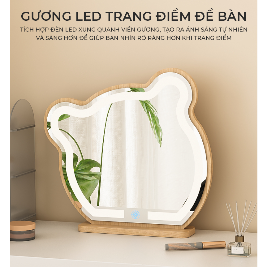 Gương led để bàn hình gấu dễ thương AP318