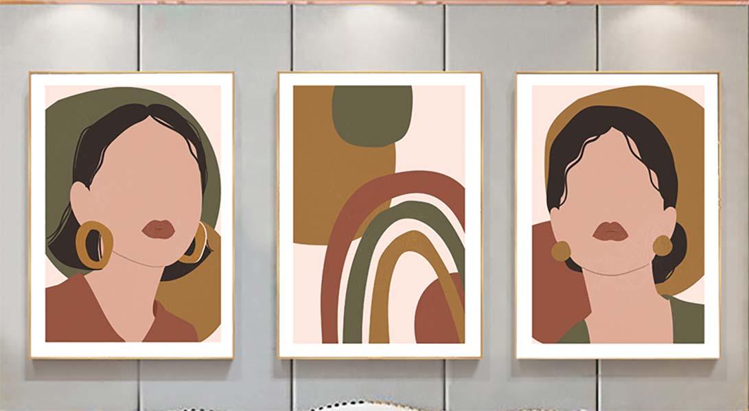 Bộ 3 tranh canvas Tối giản (Minimalism) - Cô gái - ARTN063