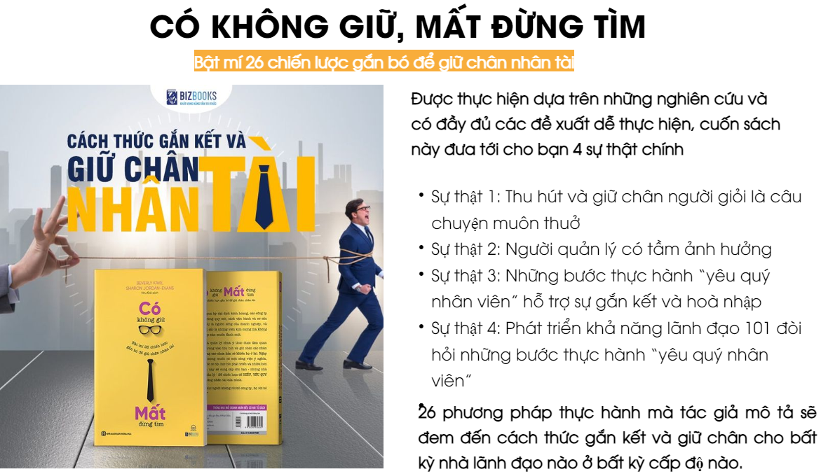 Sách Bizbooks - Có không giữ, mất đừng tìm: Bật mí 26 chiến lược gắn bó để giữ chân nhân tài