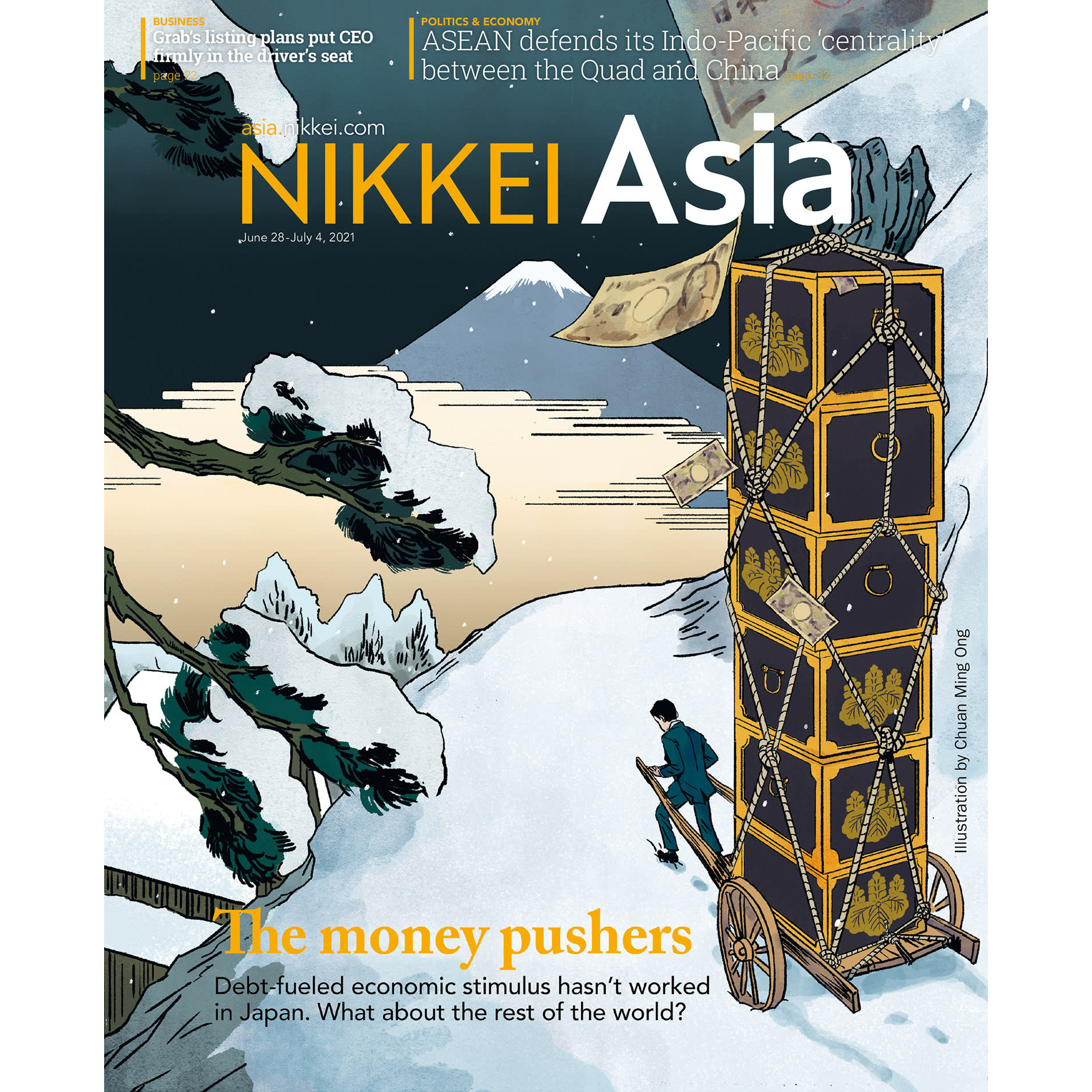 Nikkei Asian Review: Nikkei Asia - 2021: THE MONEY PUSHERS - 26.21 tạp chí kinh tế nước ngoài, nhập khẩu từ Singapore