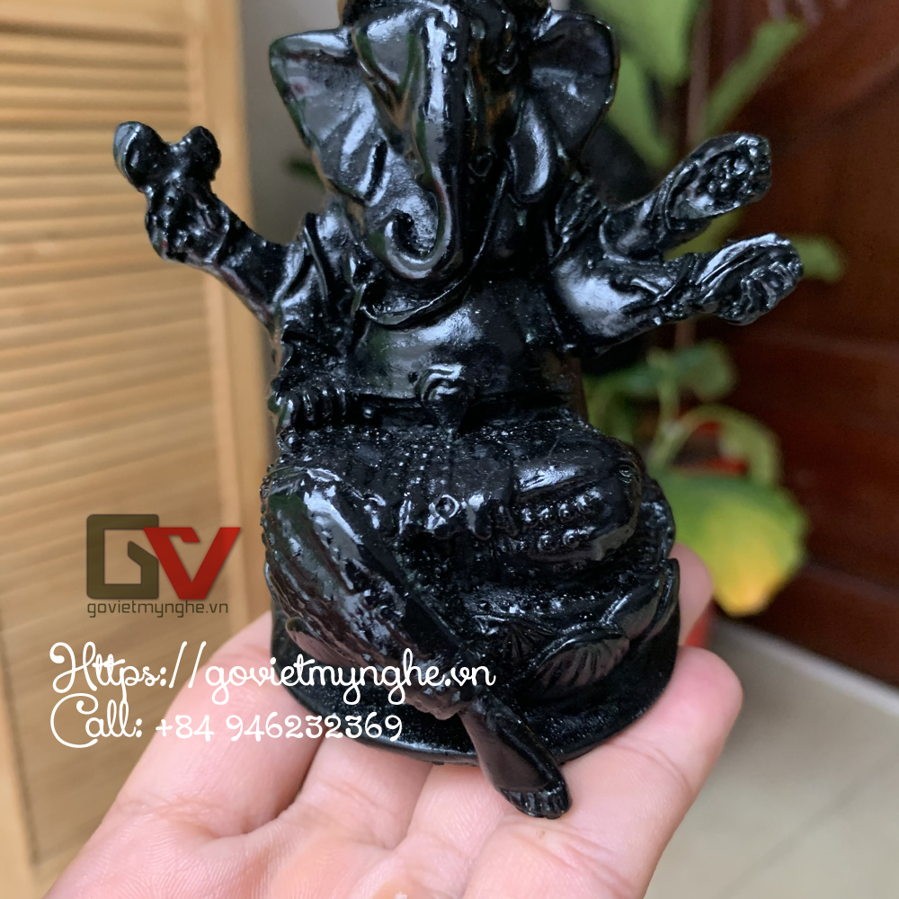 Tượng đá thần voi ganesha - màu đen