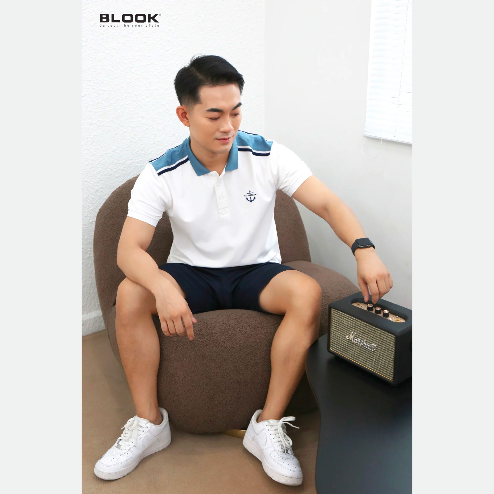 Áo polo nam BLOOK phối họa tiết chất vải cotton, Poly co giãn không nhăn thấm hút nhanh form slimfit 35619