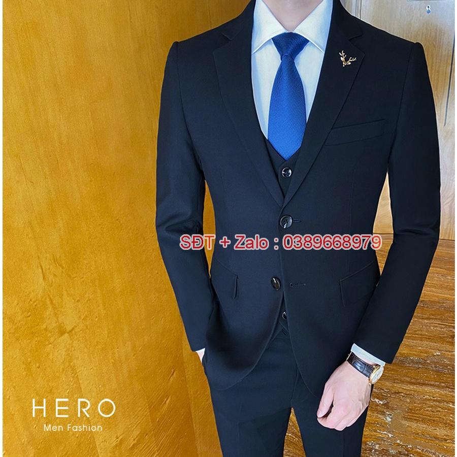 Bộ Vest Nam Hàn Quốc 2 cúc màu đen, Bộ suit nam cao cấp 2 khuy