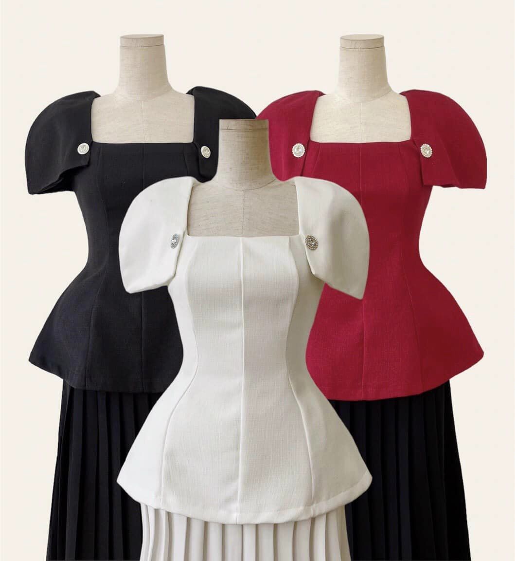 Áo peplum tay úp đính nút cao cấp đơn giản mà sang