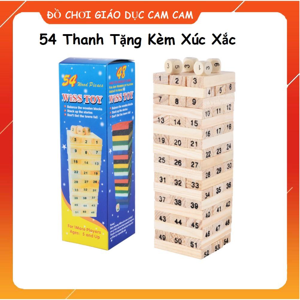 Bộ đồ chơi Rút gỗ 54 thanh tặng kèm xúc xắc wisstoy siêu bền trò chơi trí tuệ cho bé