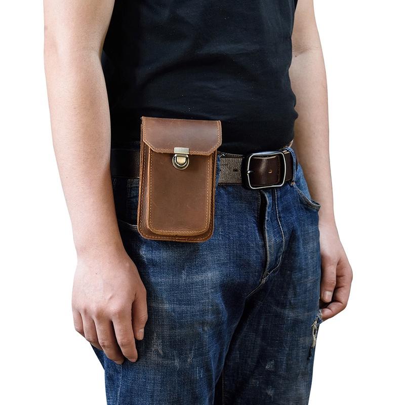 Túi đeo thắt lưng, đeo hông đựng điện thoại, túi da bò 2 ngăn cao cấp TD5 - Rockcow