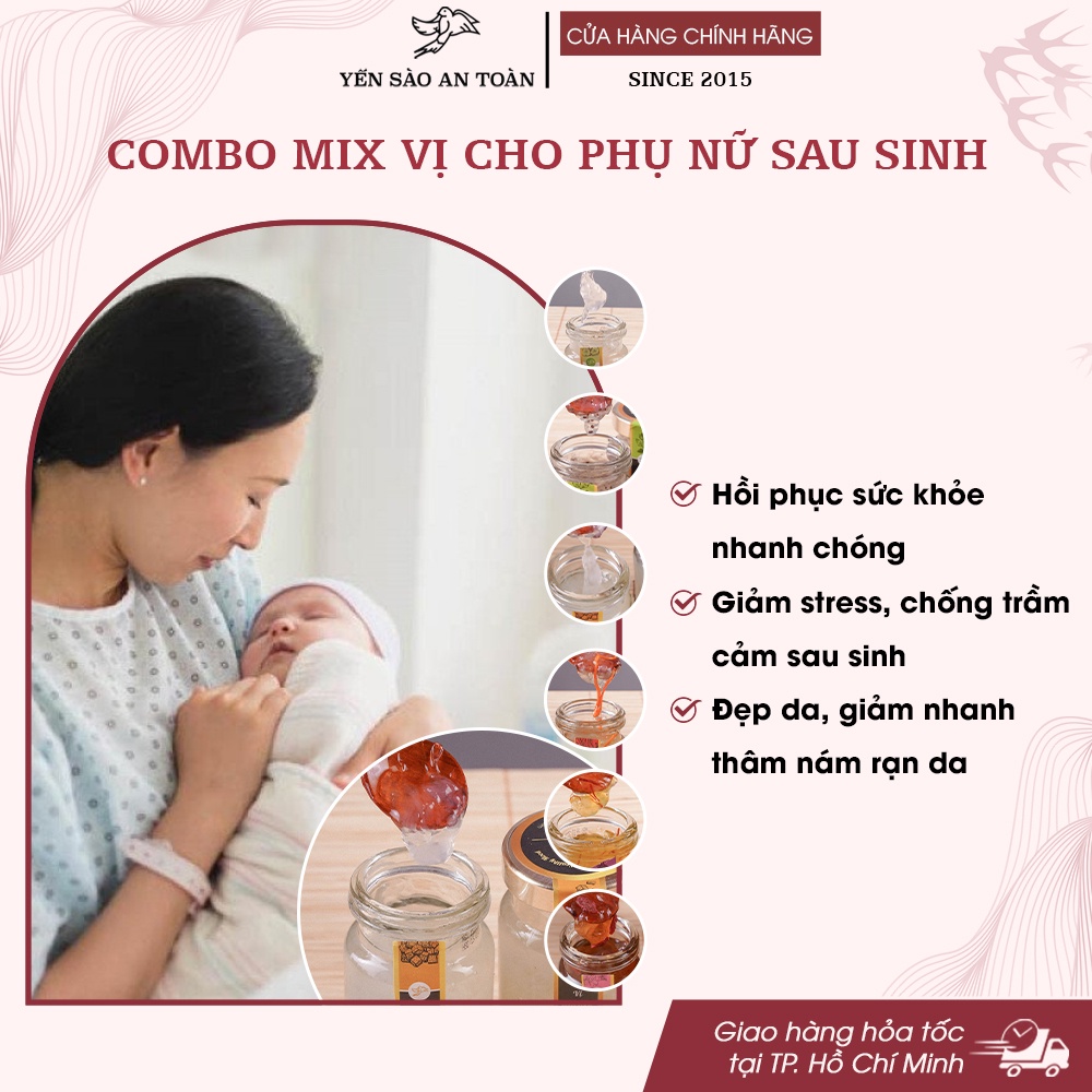 Yến chưng sẵn cho mẹ sau sinh mix nhiều vị đậm đặc từ tổ yến tươi Khánh Hòa Yến Sào An Toàn Lốc 6 và 12 hũ 70ml