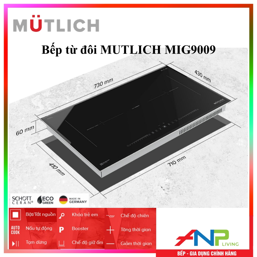 Bếp Từ Đôi MUTLICH MIG9009 (2 Vùng Nấu - Điều Khiển Cảm Ứng Trượt SLIDER CONTROL  - Công Nghệ ECO-GREEN Tiết Kiệm Điện) - Hàng Nhập Khẩu Đức