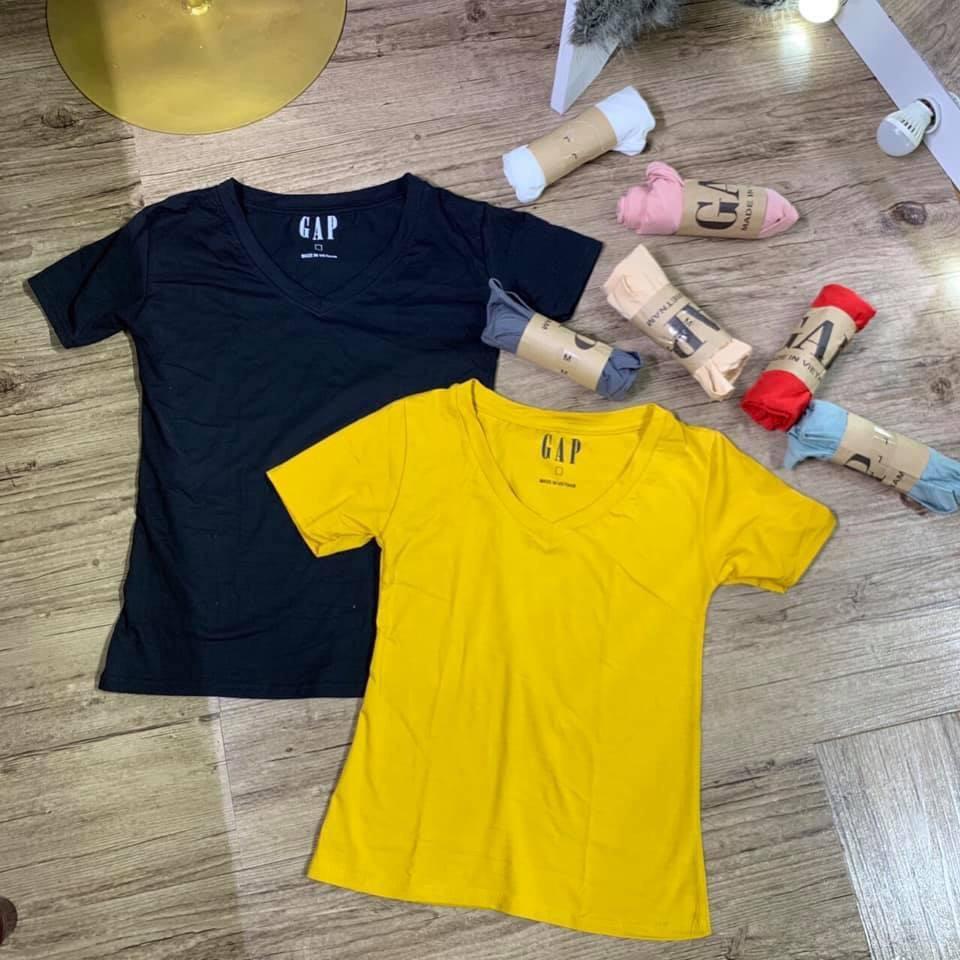 Áo phông cotton cổ tim, áo cuộn nhiều màu
