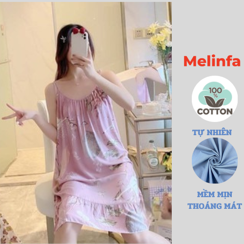 Váy ngủ hai dây nữ, đầm ngủ nữ freesize thoải mái chất vải lanh lụa cotton tự nhiên thoáng mát nhiều màu mã VAV0204