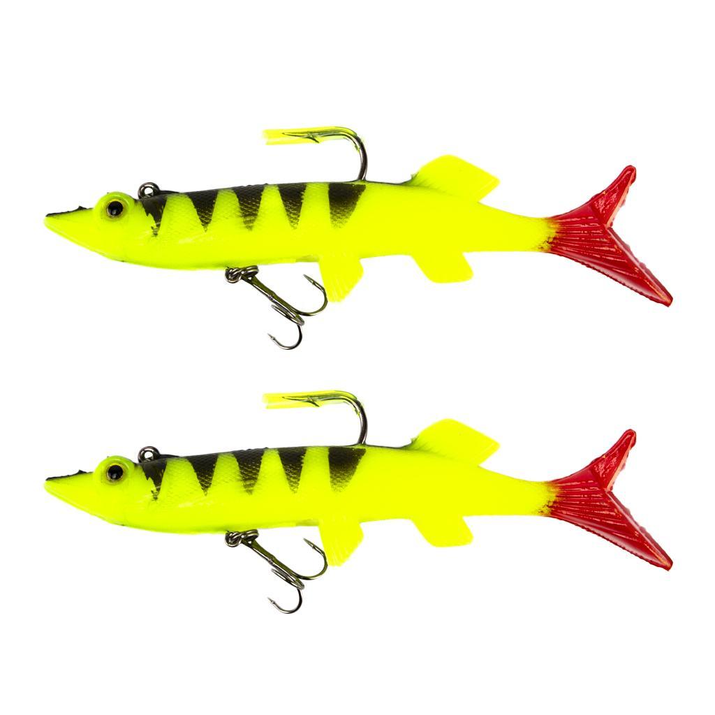 2pcs Lifelike 3D Eye Soft Lead Fishing Lures Red T Tail Sinking Swimbaits with Lead inside for Trout Bass Salmon