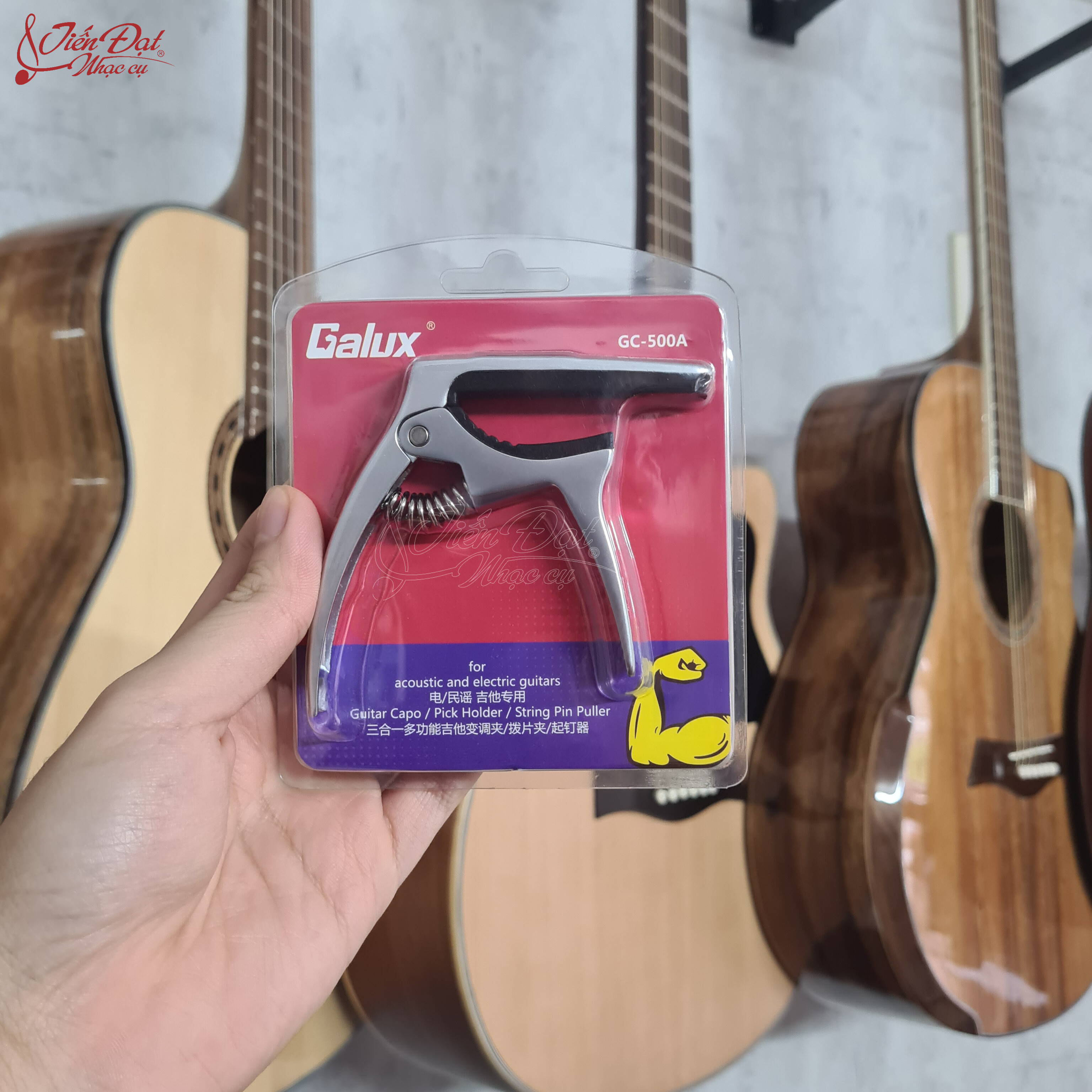 Capo Đàn Guitar Acoustic, Electric Đa Năng 3in1, Có Ngăn Đựng Pick, Nhổ Chốt Đàn Galux GC-500A