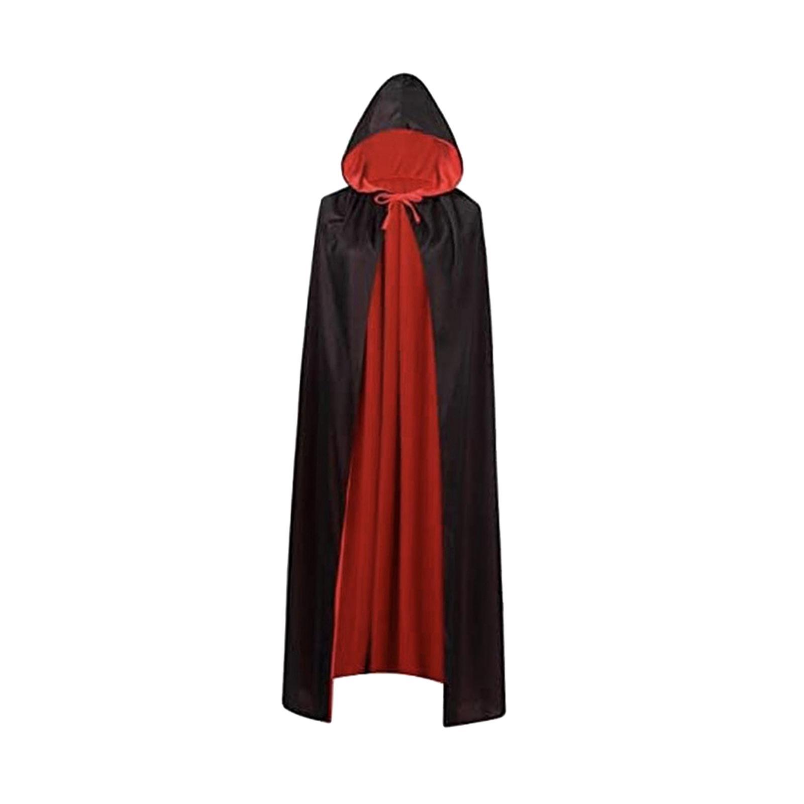 Halloween Hooded Cloak with Hood Velvet Cloak Death Cape Witch Costume Reversible Robe Cape Halloween Cosplay Costume for Men Adults